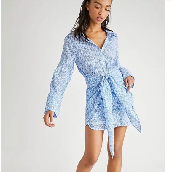 Free People Rillo Blue Cotton Beach Summer Shirtdress Size Medium NWT - Picture 1 of 11